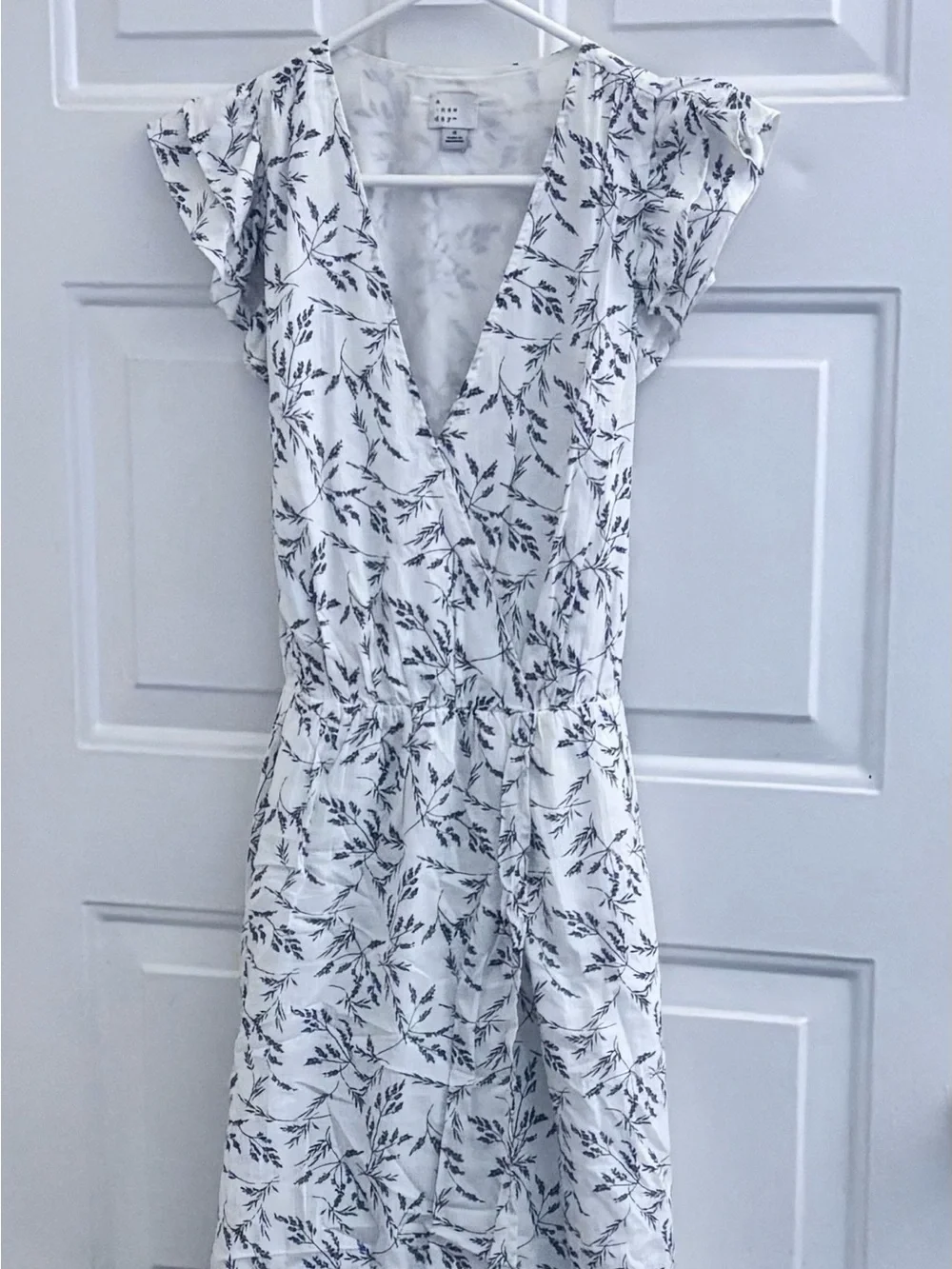a new day White Midi Dress with Black Floral Motif